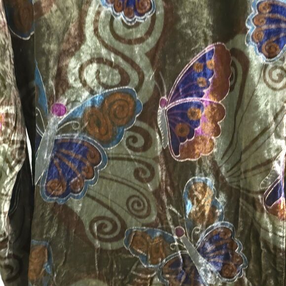 Velvet Butterfly Print Tunic Top Boho Embellished Long Sleeve Whimsical L - Picture 9 of 11
